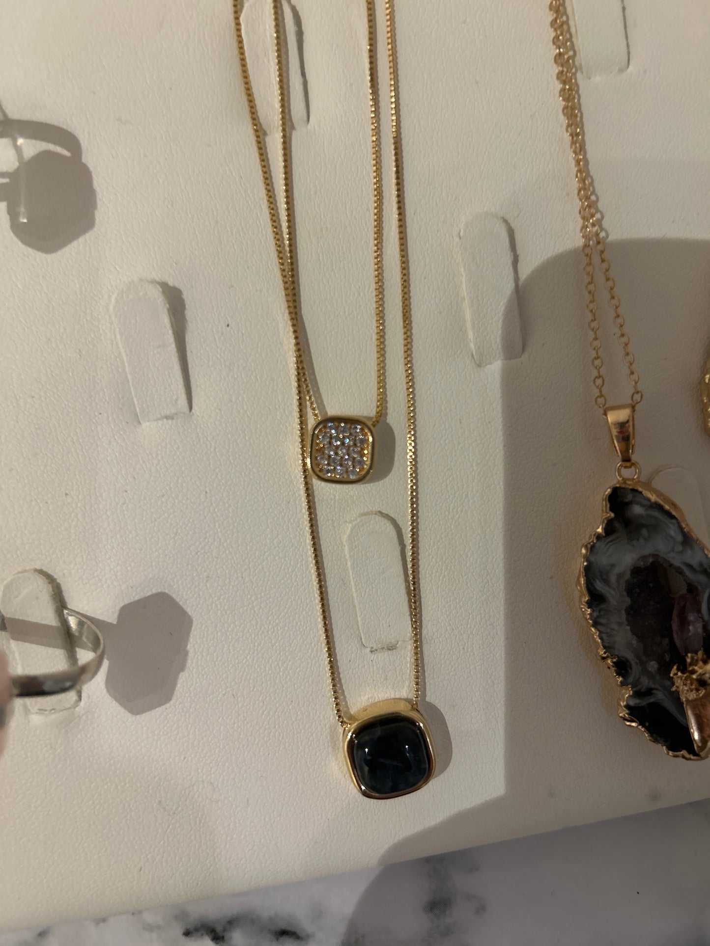 Gold necklace black obsidian