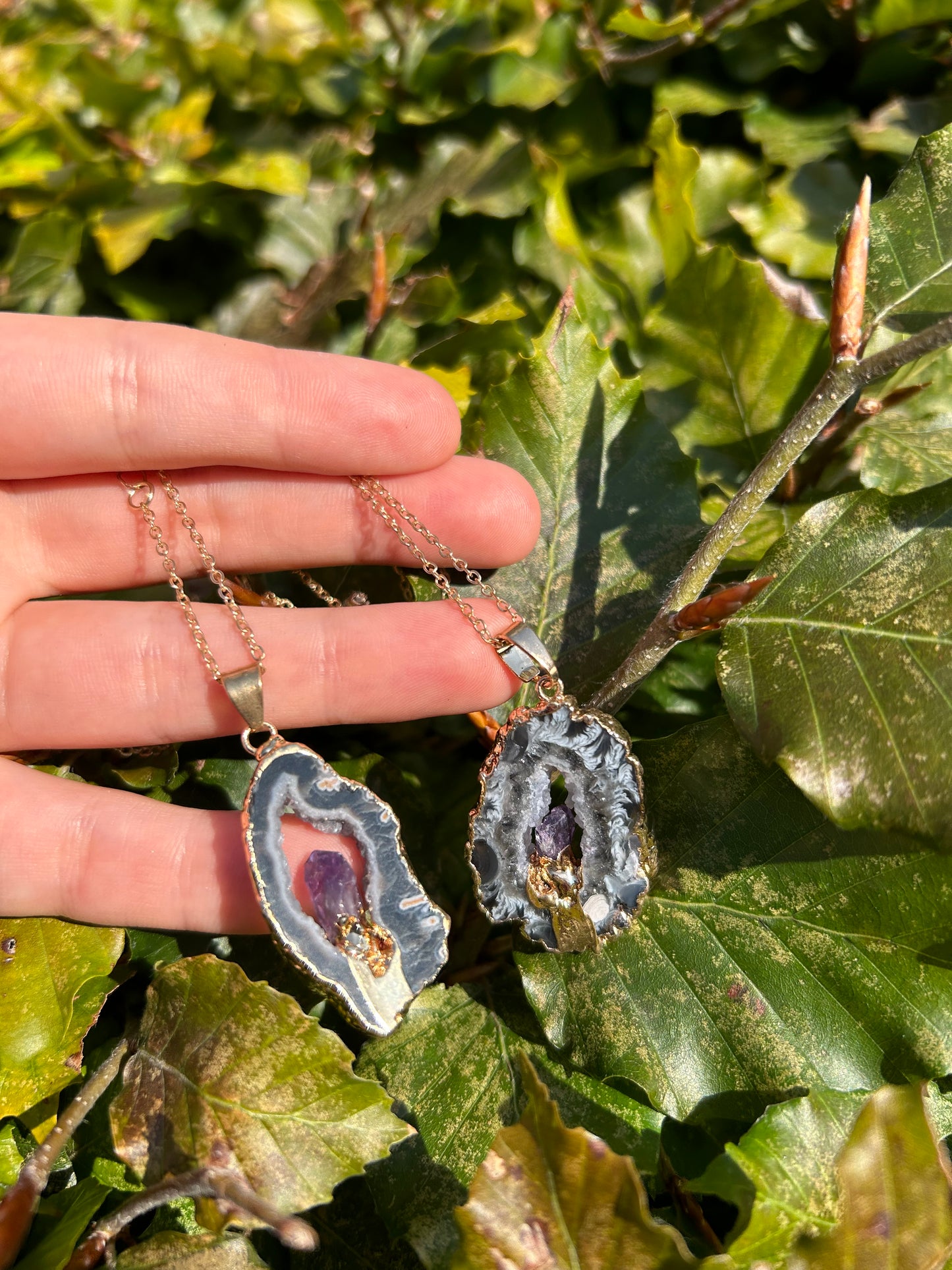 Agate with amethyst golden