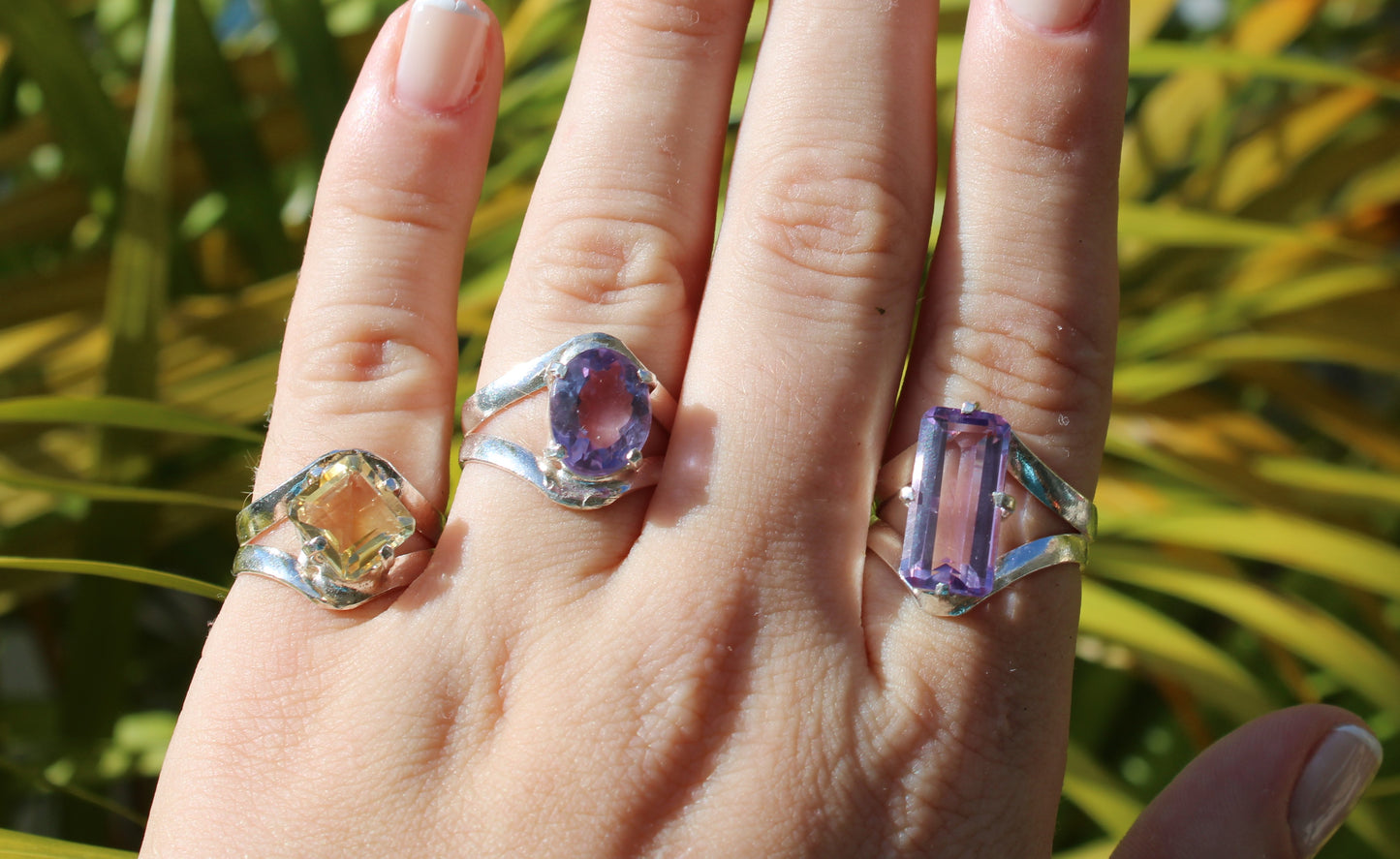 Amethyst Silver Oval or Rectangle ring