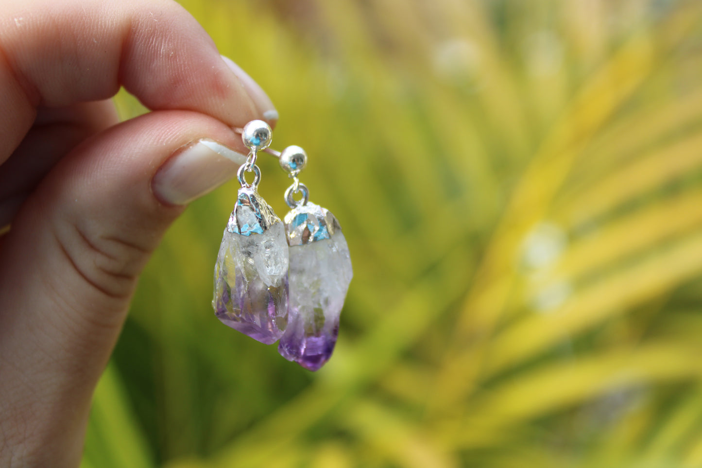 Raw earring Amethyst or Citrine