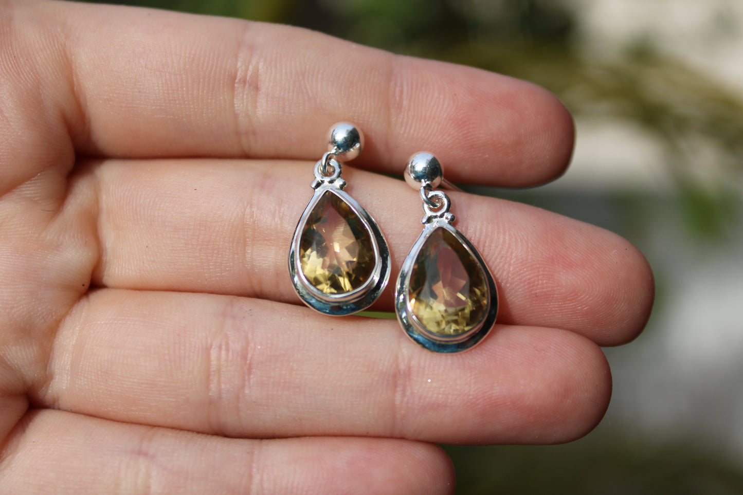 Teardrop Studs Aquamarine, Citrine or Amethyst