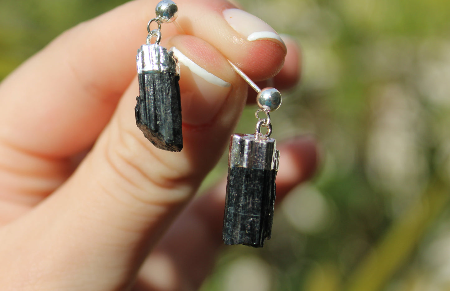 Black tourmaline stud earring
