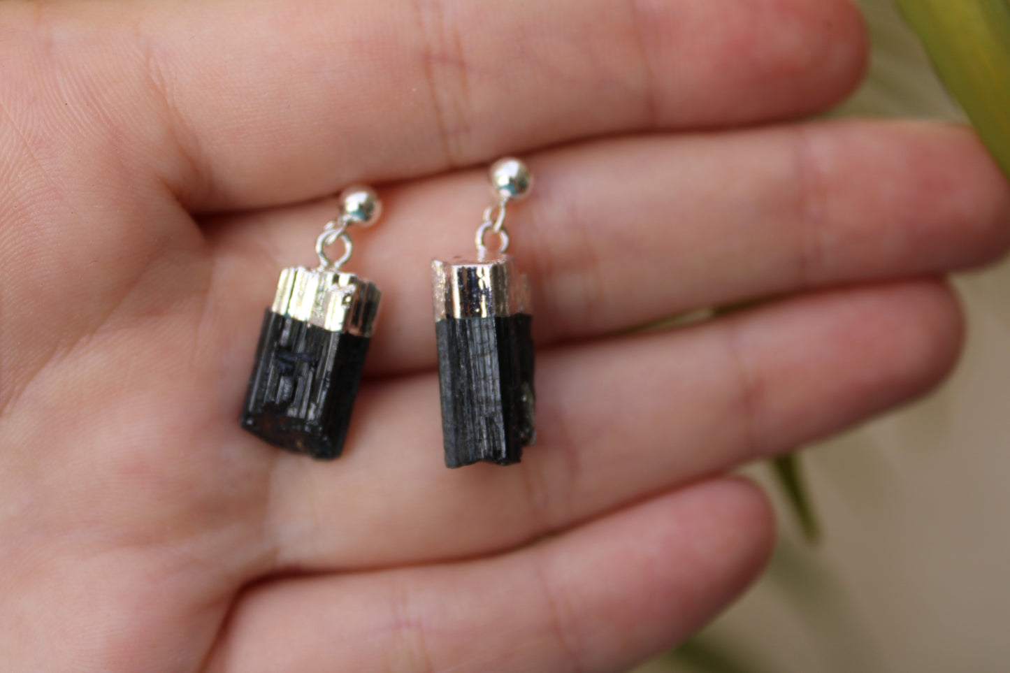 Black tourmaline stud earring