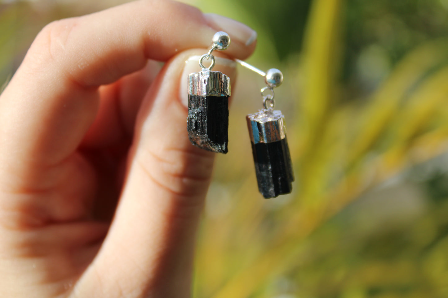 Black tourmaline stud earring
