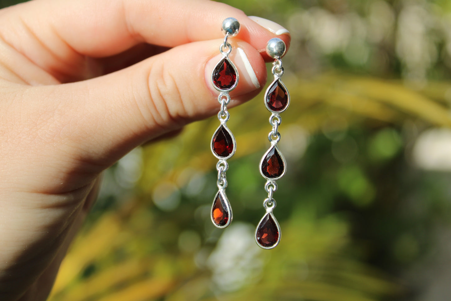 Triple teardrop Garnet stud
