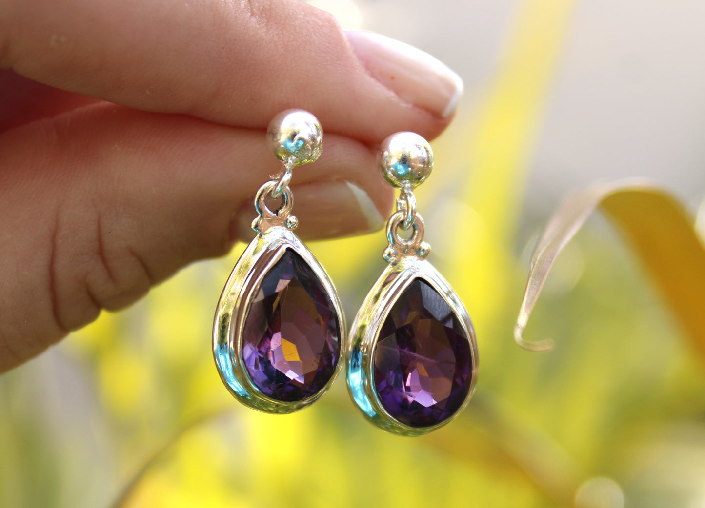 Teardrop Studs Aquamarine, Citrine or Amethyst