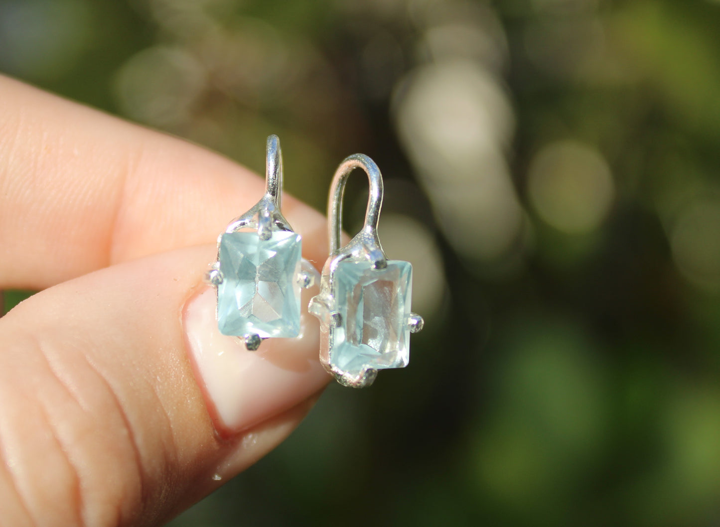 Aquamarine Hook rectangle earrings