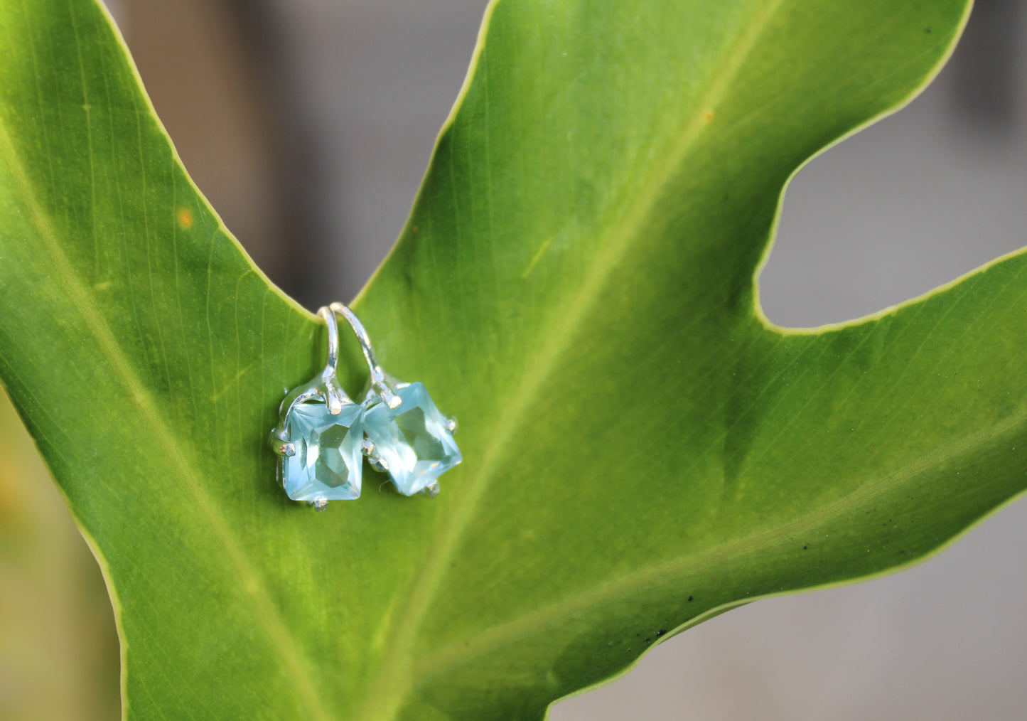 Aquamarine Hook rectangle earrings