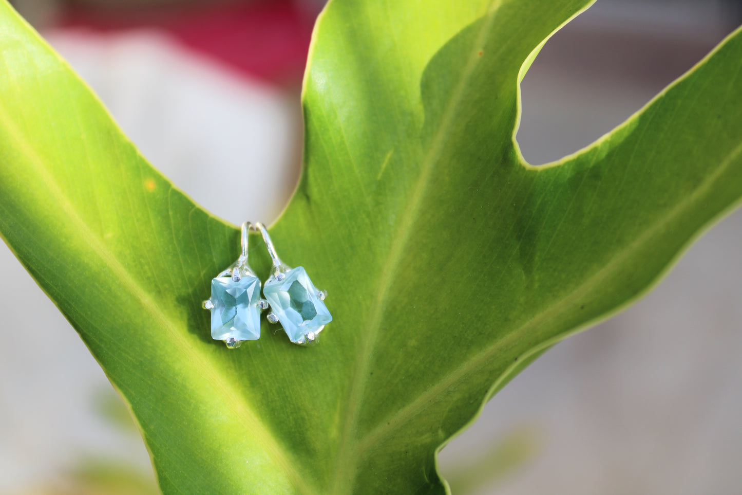 Aquamarine Hook rectangle earrings