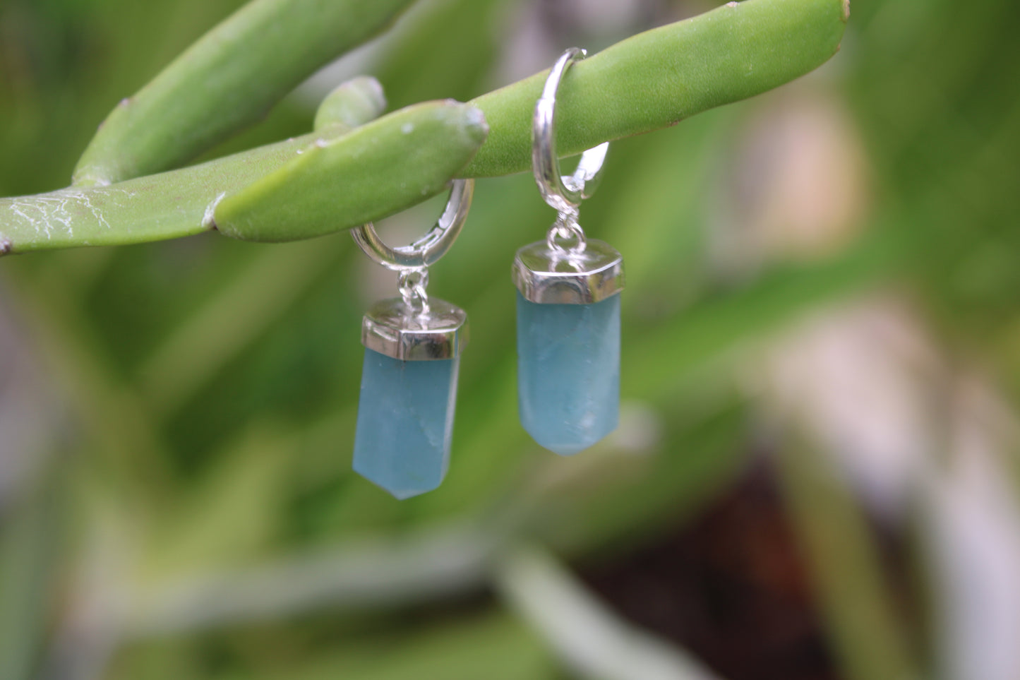 Point Aquamarine latch-back hoops earrings