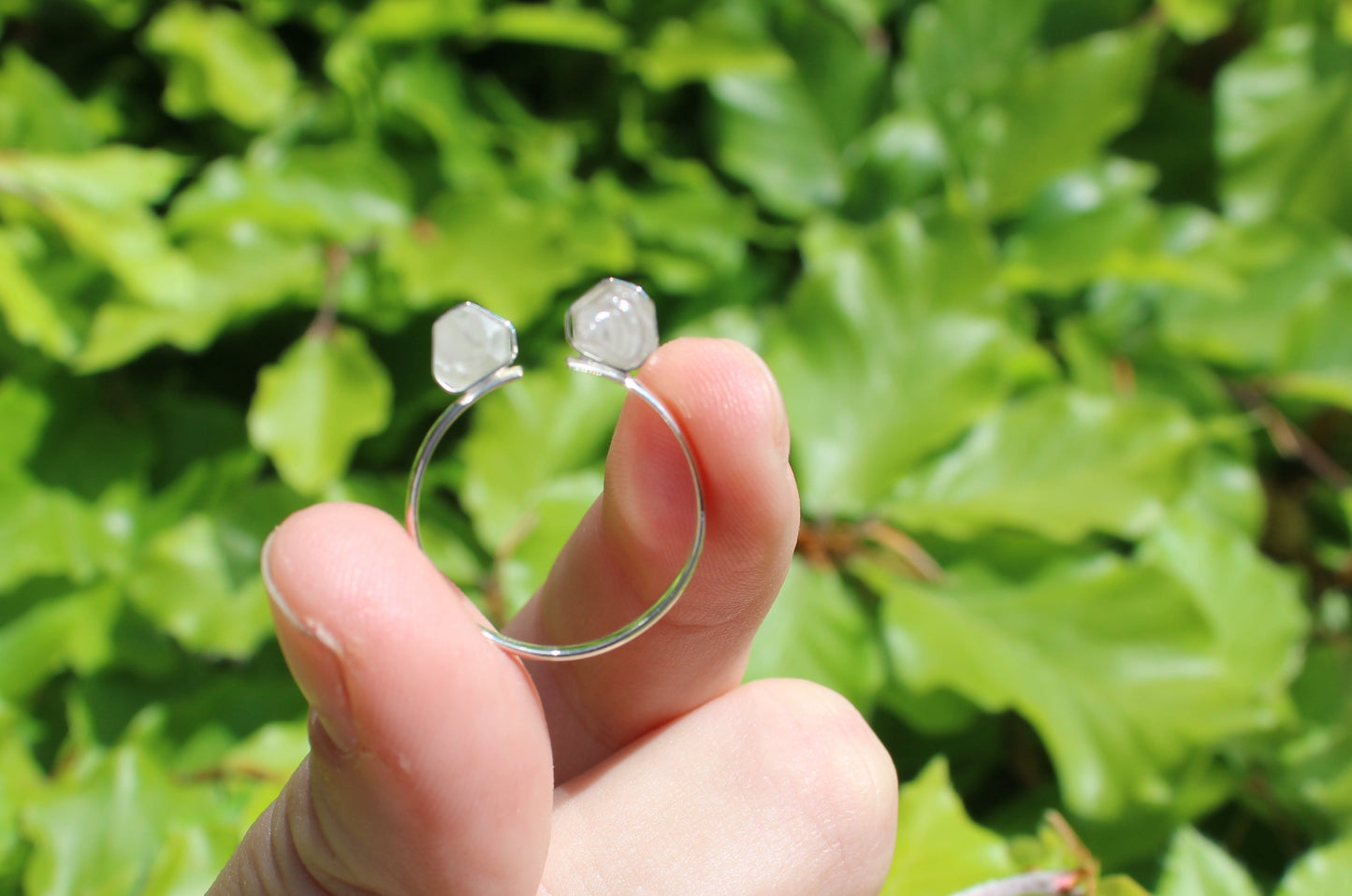 Clear Quartz Double Adjustable Ring