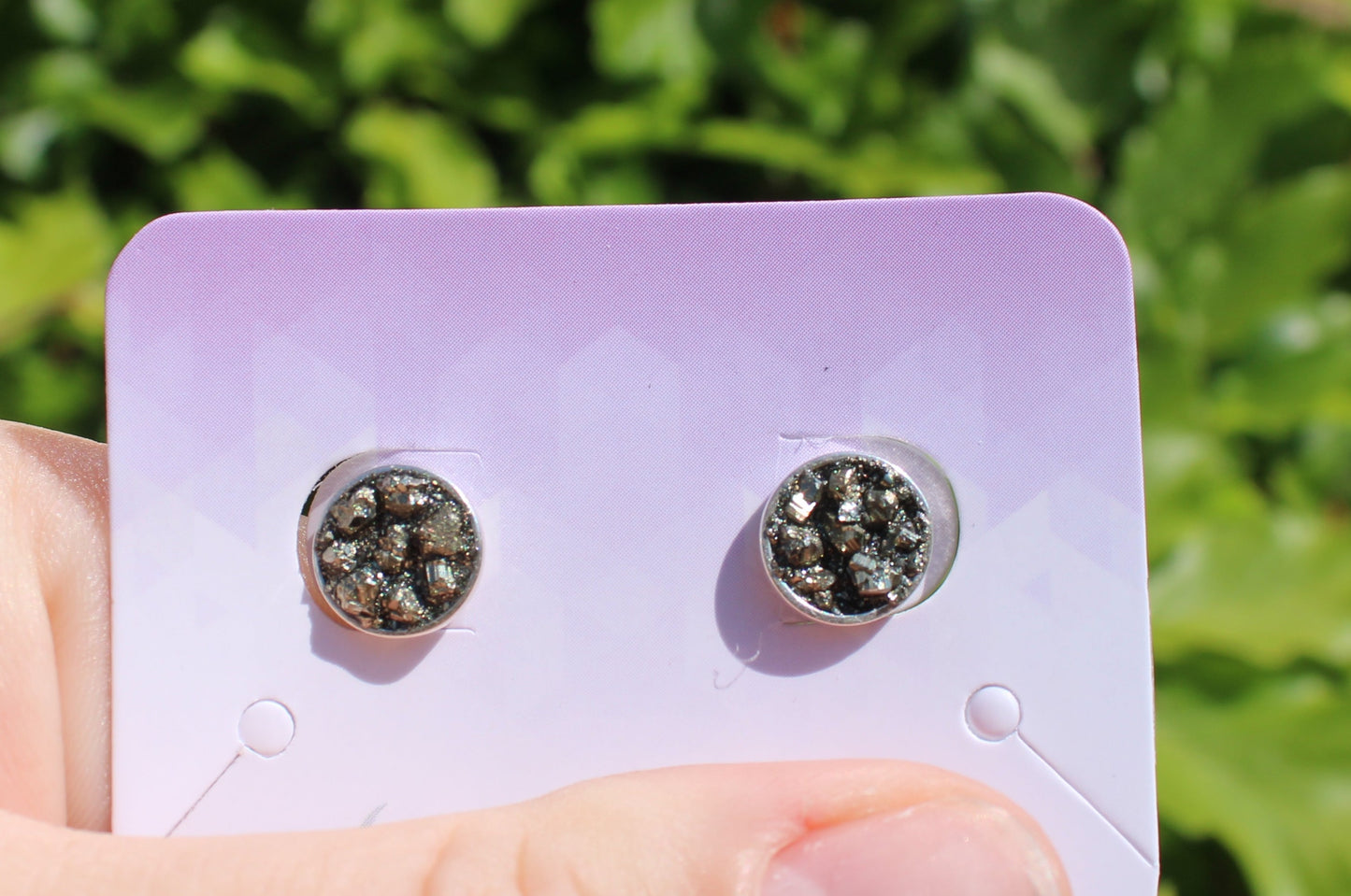 Pyrite stud earring with silver