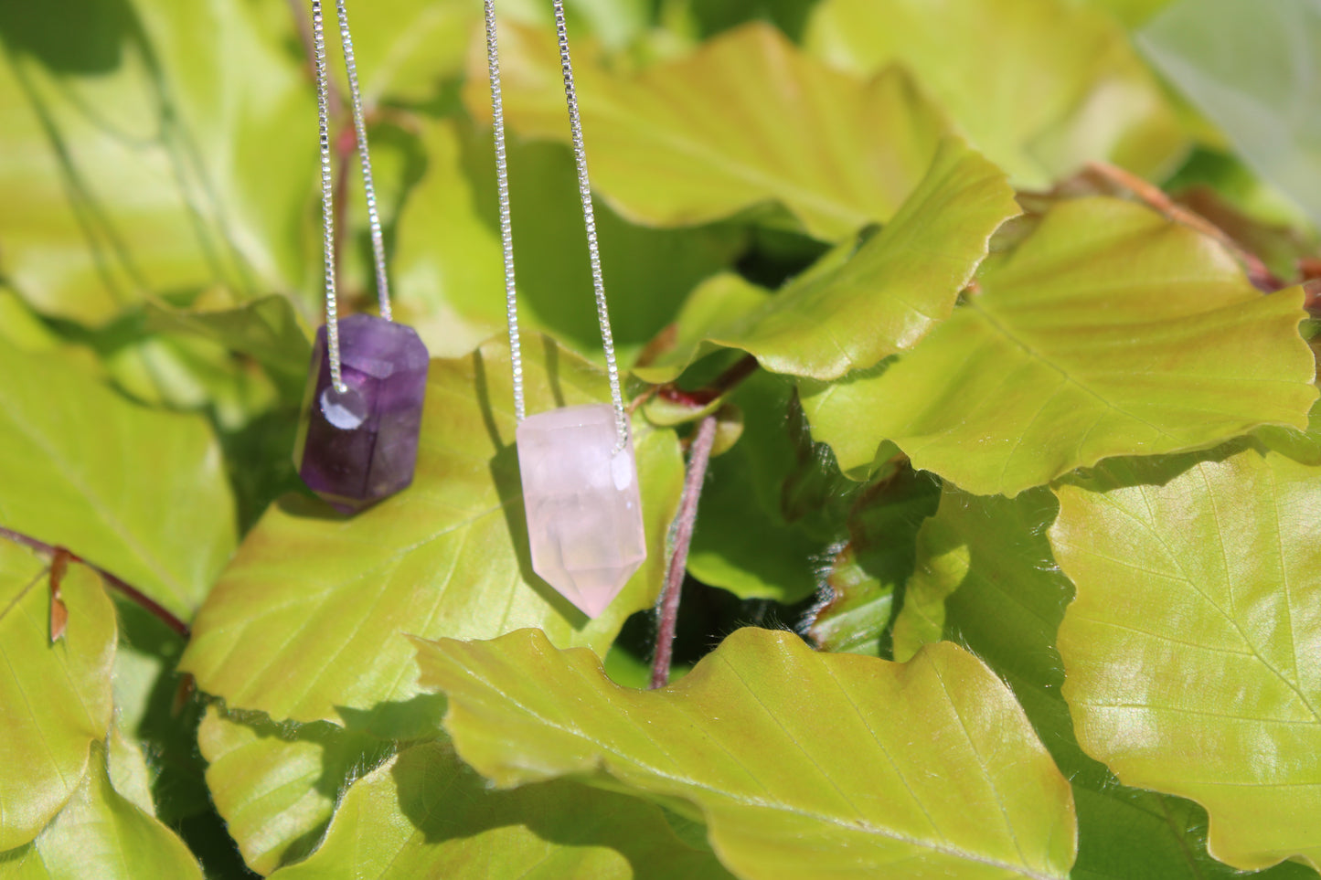 Point Necklace Amethyst or Rose Quartz