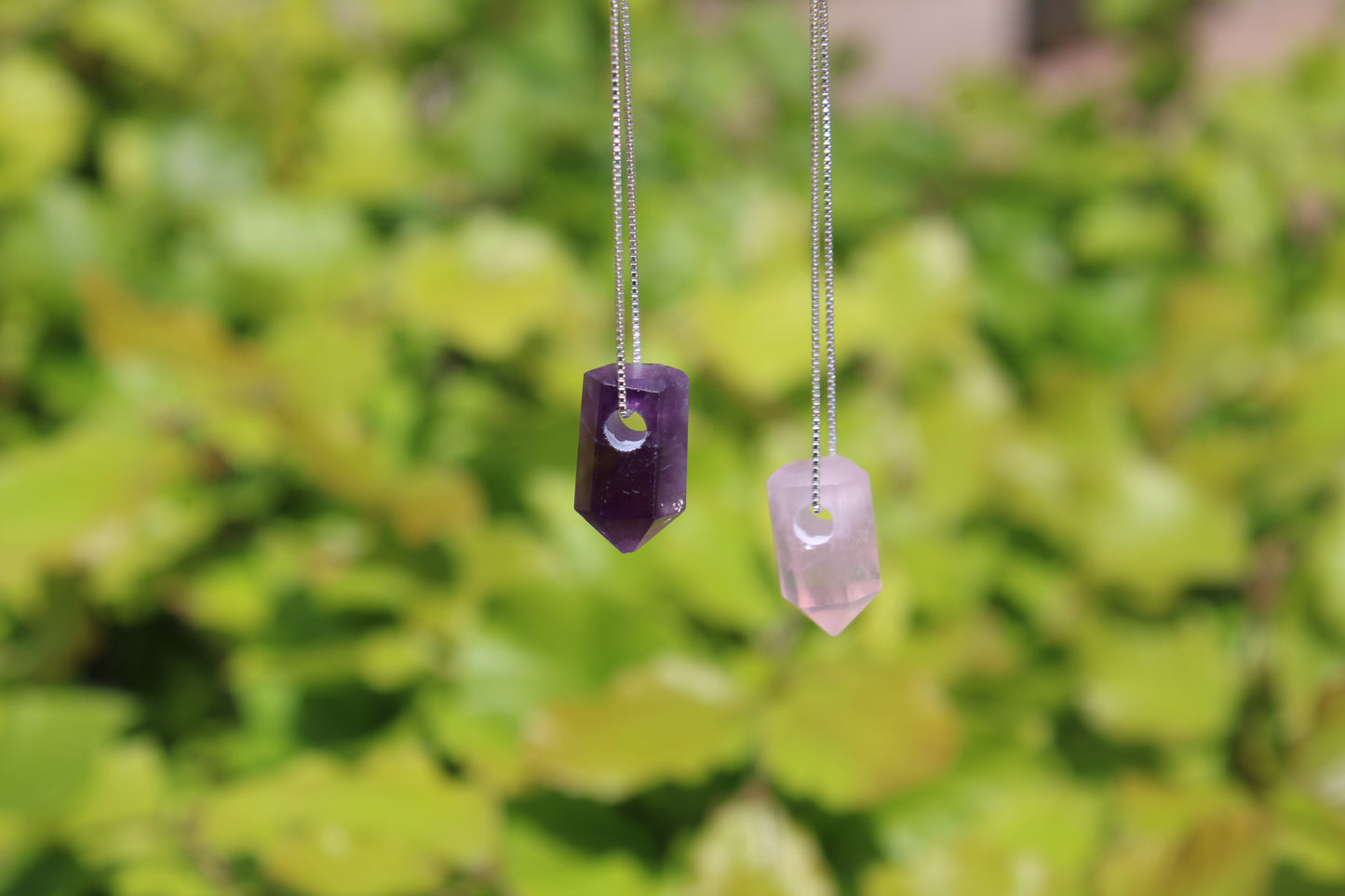 Point Necklace Amethyst or Rose Quartz