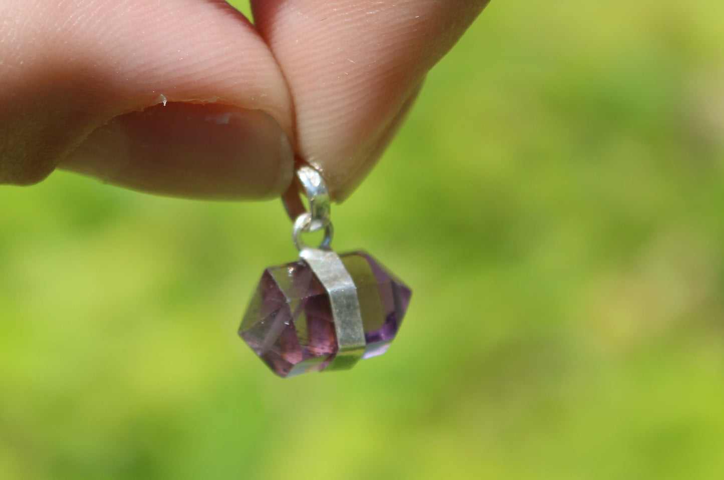 Double point pendant Amethyst + pyrite