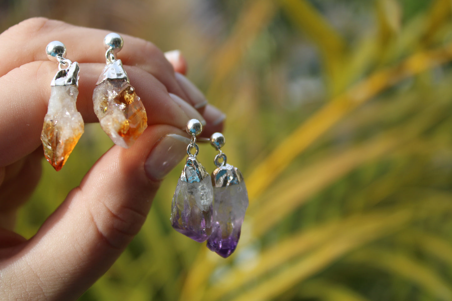 Raw earring Amethyst or Citrine