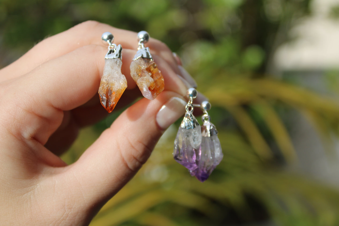 Raw earring Amethyst or Citrine