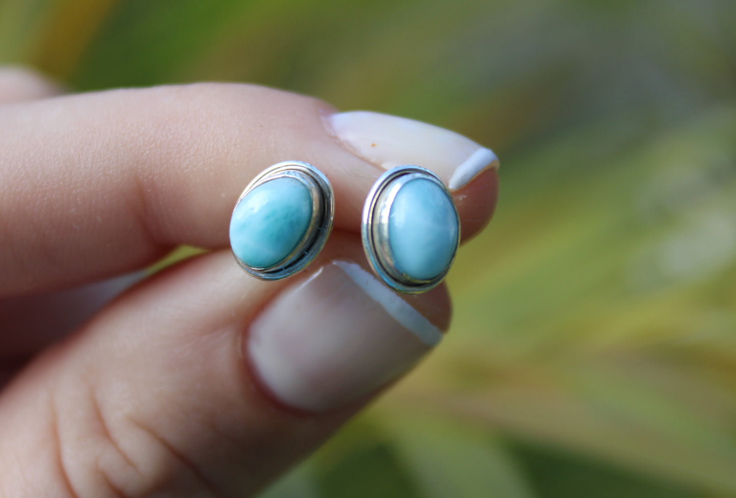 Larimar oval earring